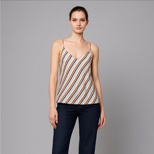 NWT FRAME Stripe V-Neck Silk Camisole in Clay Multi